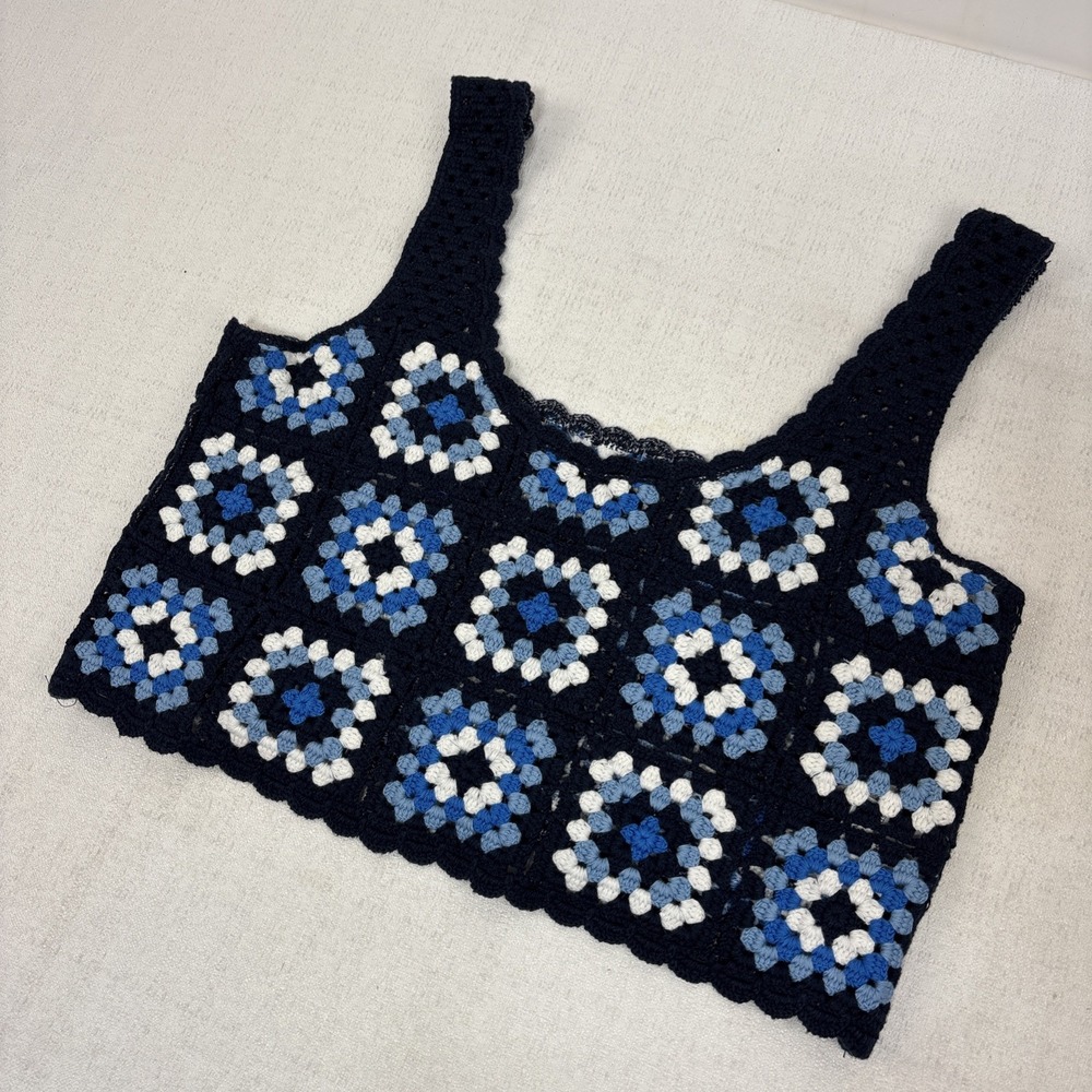 Sincerely Jules Crochet Crop Top Layer Womens Boho Granny Squares Cottagecore